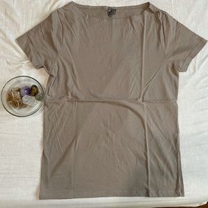 beige wide neck shirt